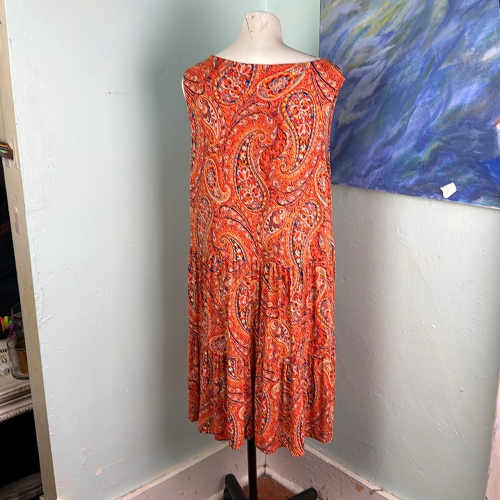 PLUS SIZE Sigrid Olsen Summer Paisley stetch dress sleeveless ruffle tiered 1X - Picture 5 of 10